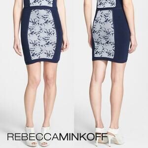 Rebecca Minkoff Okina Navy White Knit Sweater Bodycon Mini Skirt Size XS